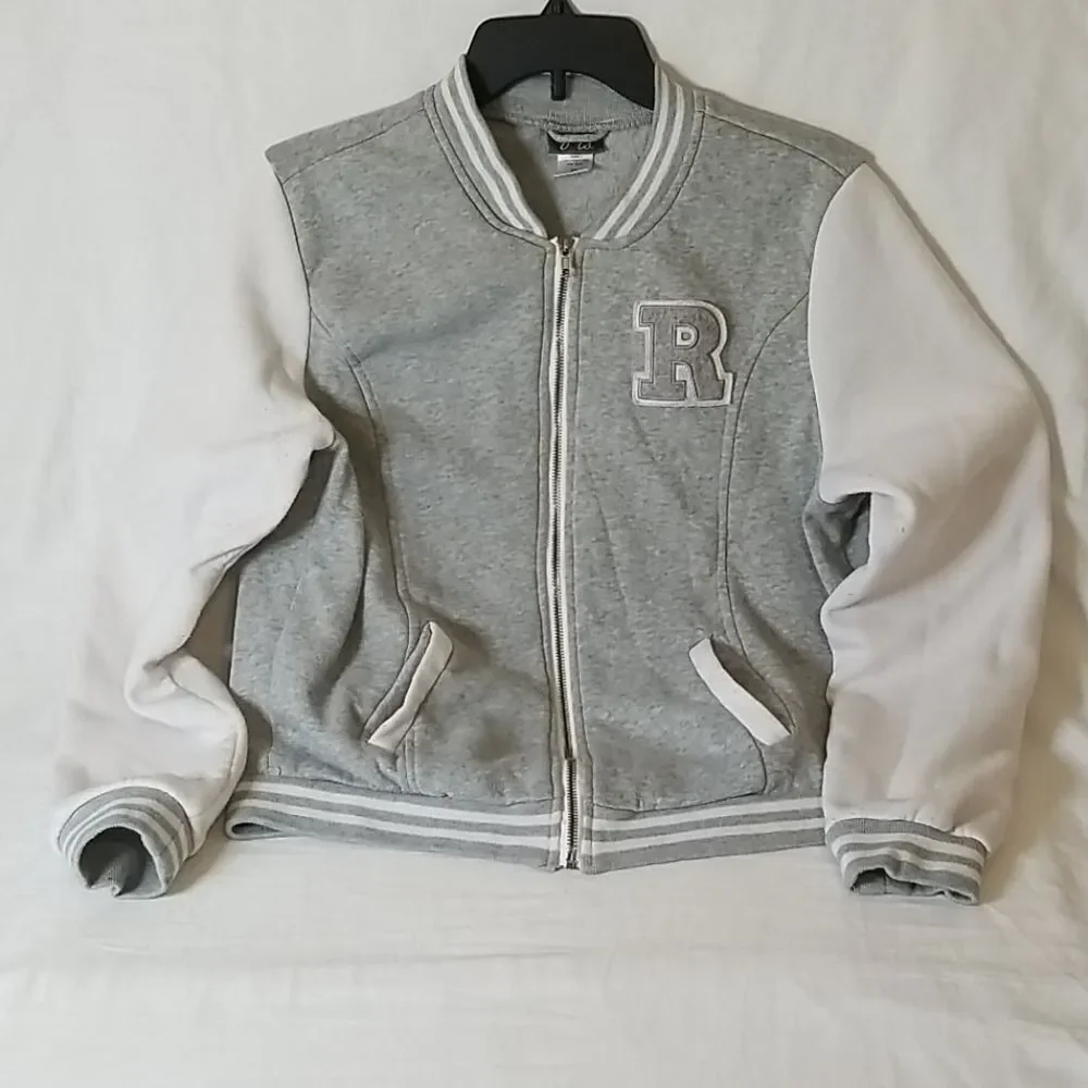 Dots Gray & White Varsity Full‎ Front Zip Jacket Size XL
